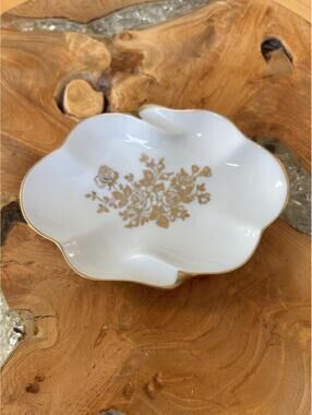 Vintage Royal Limoges France Porcelain Dish with Gold Floral Design